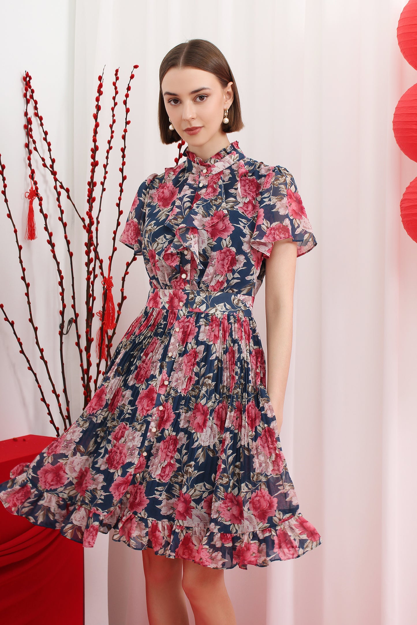 Amberlee Romantic Floral Chiffon Dress