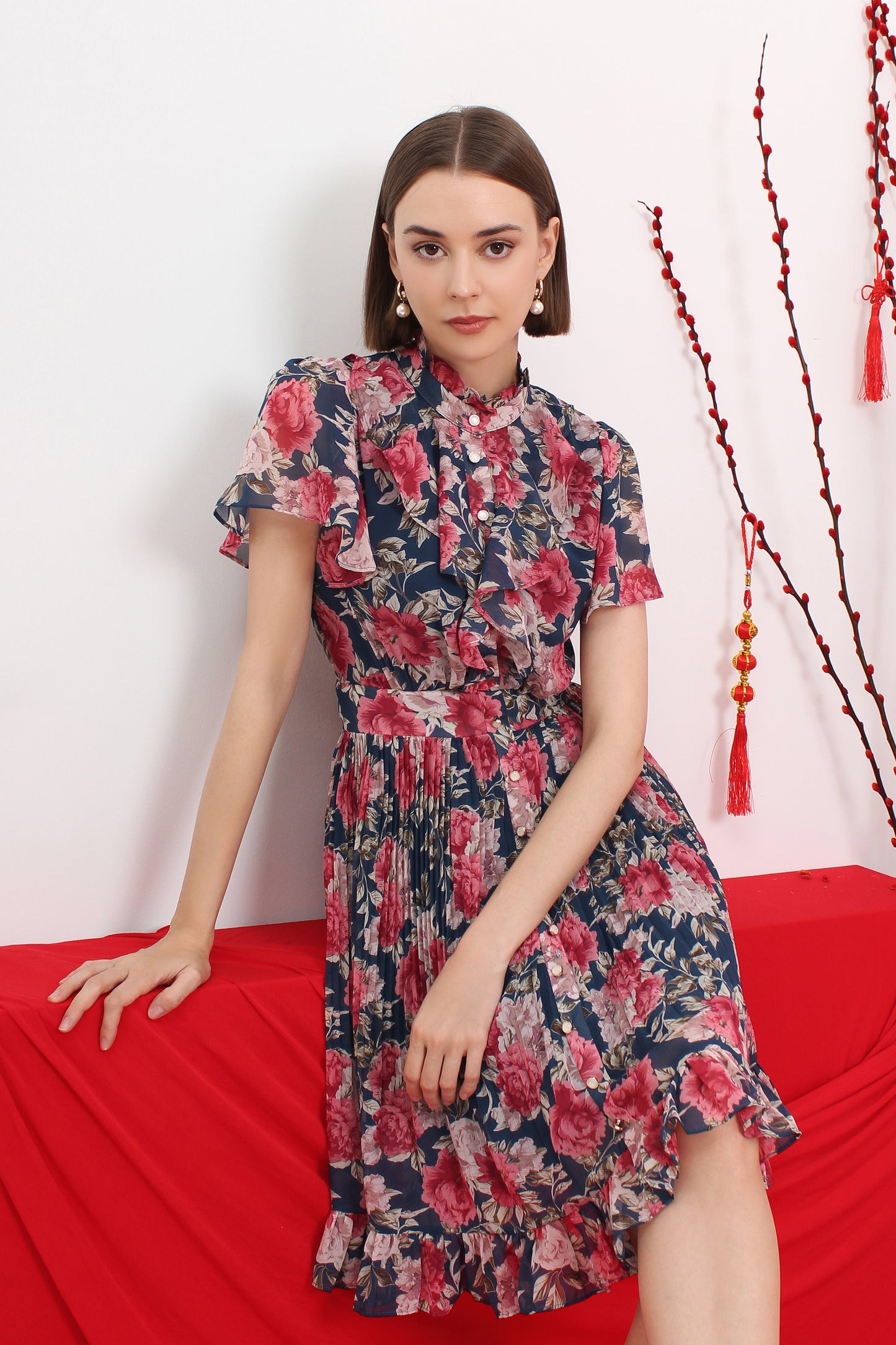 Amberlee Romantic Floral Chiffon Dress