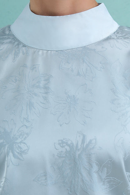 Satin Jacquard Mandarin Collar Top