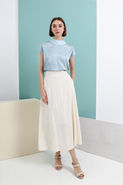 Satin Jacquard Mandarin Collar Top