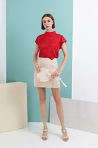 Satin Jacquard Mandarin Collar Top