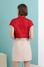 Satin Jacquard Mandarin Collar Top
