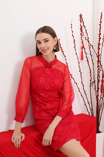 Qipao Textured Jacquard Sheer Sleeves