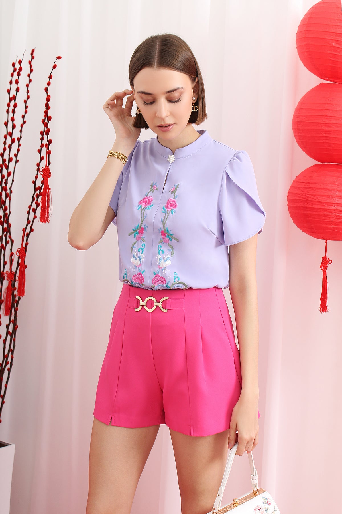 Floral Embroidered Cheongsam Top
