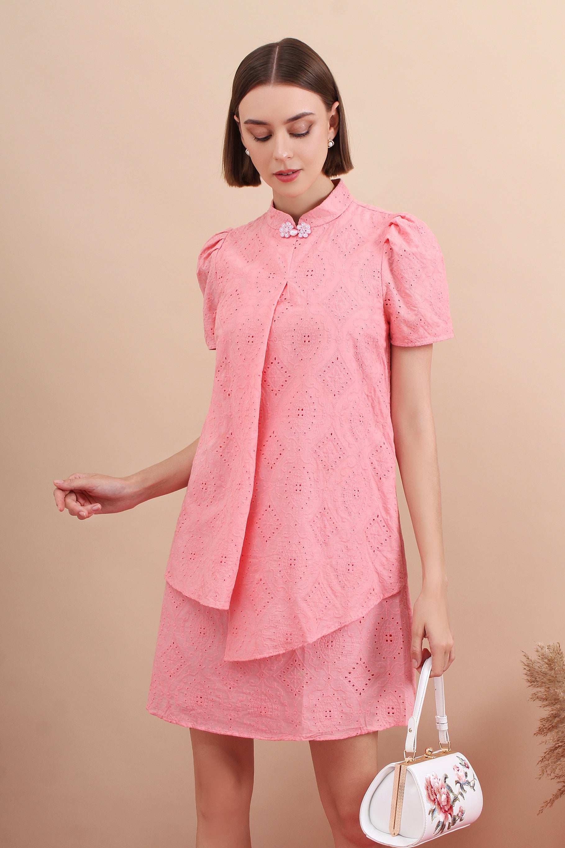 Elm Lustre Eyelet Mini Cheongsam Dress
