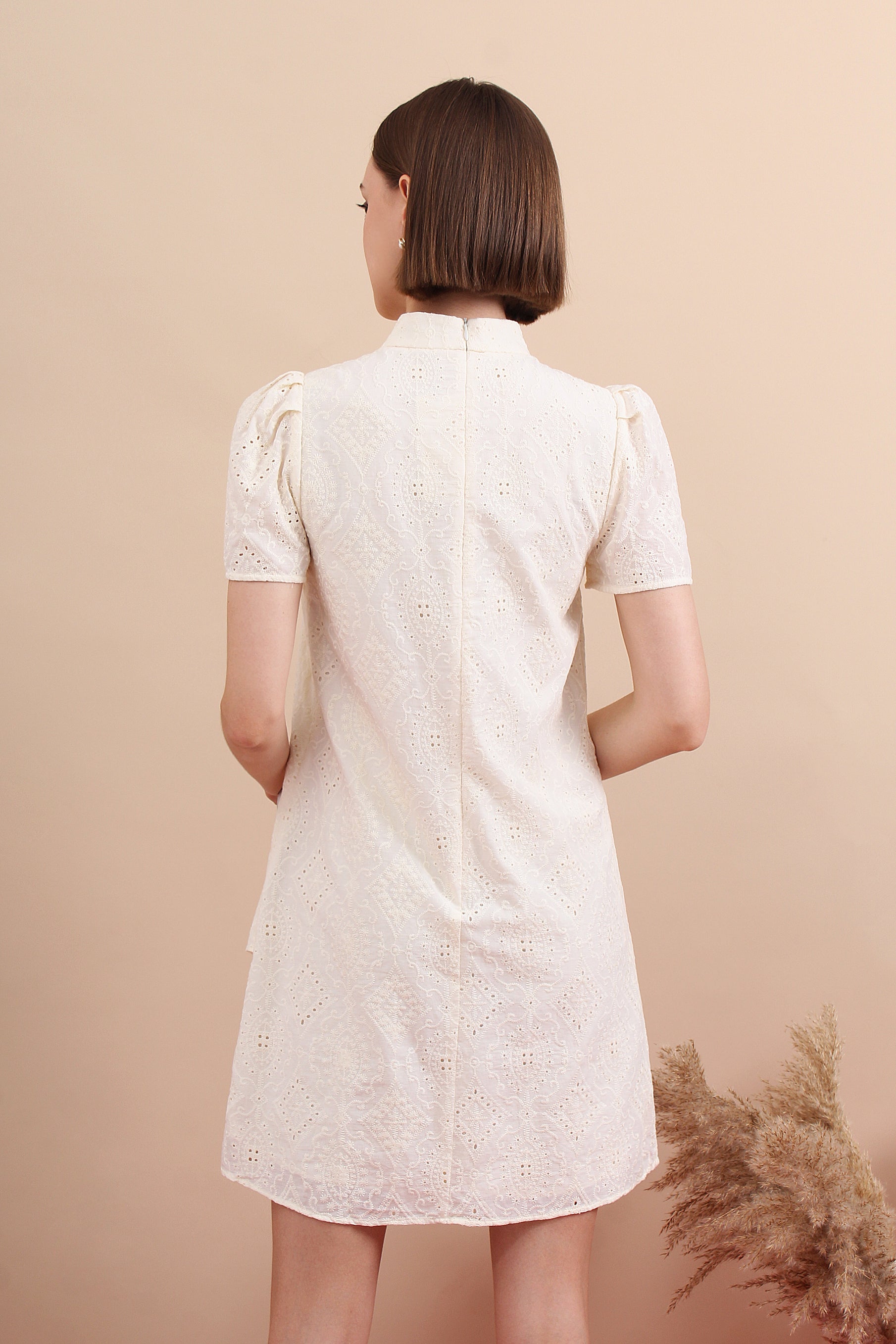 Elm Lustre Eyelet Mini Cheongsam Dress