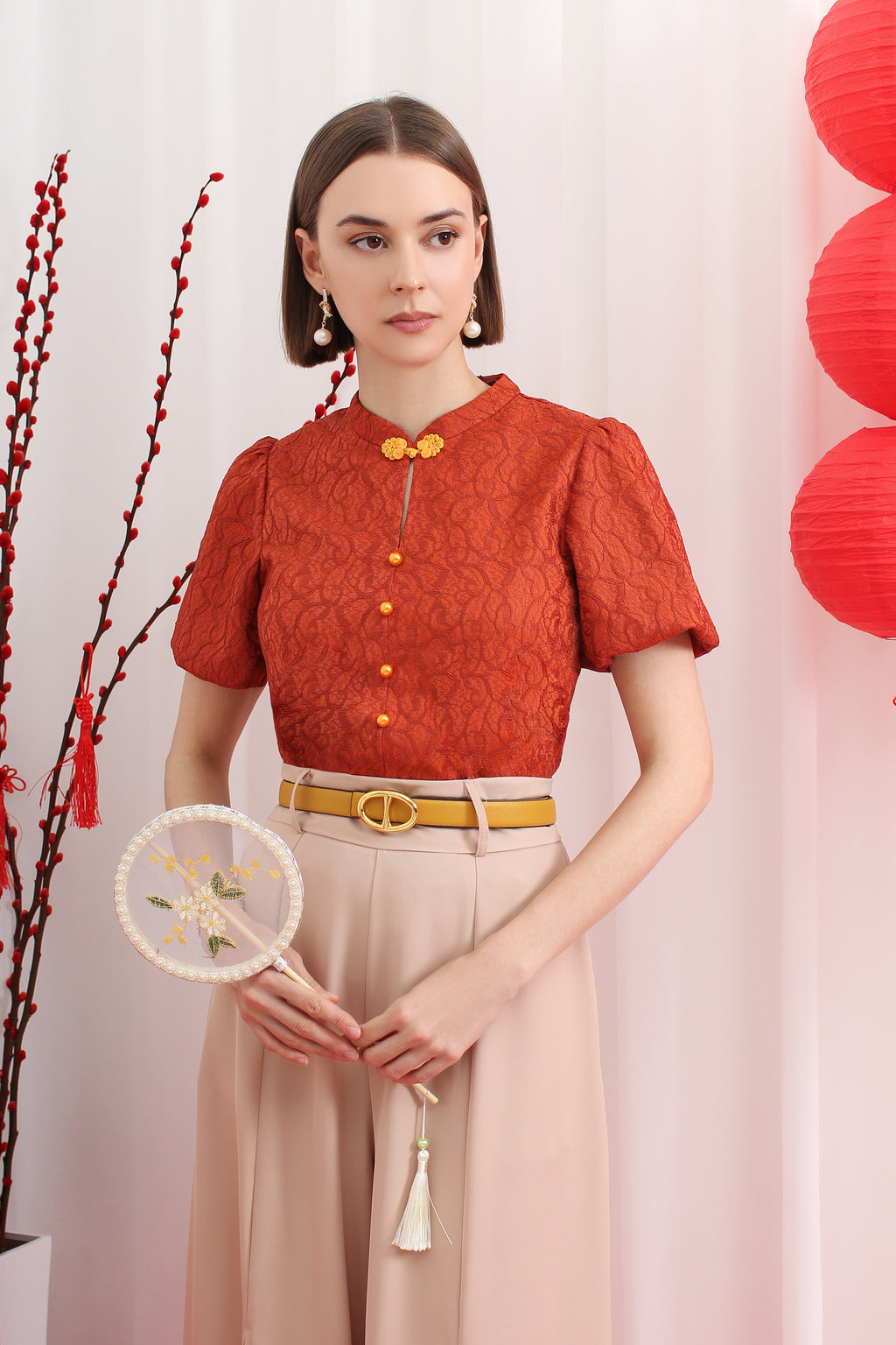 Lace Modern Mandarin Blouse (3XL size)