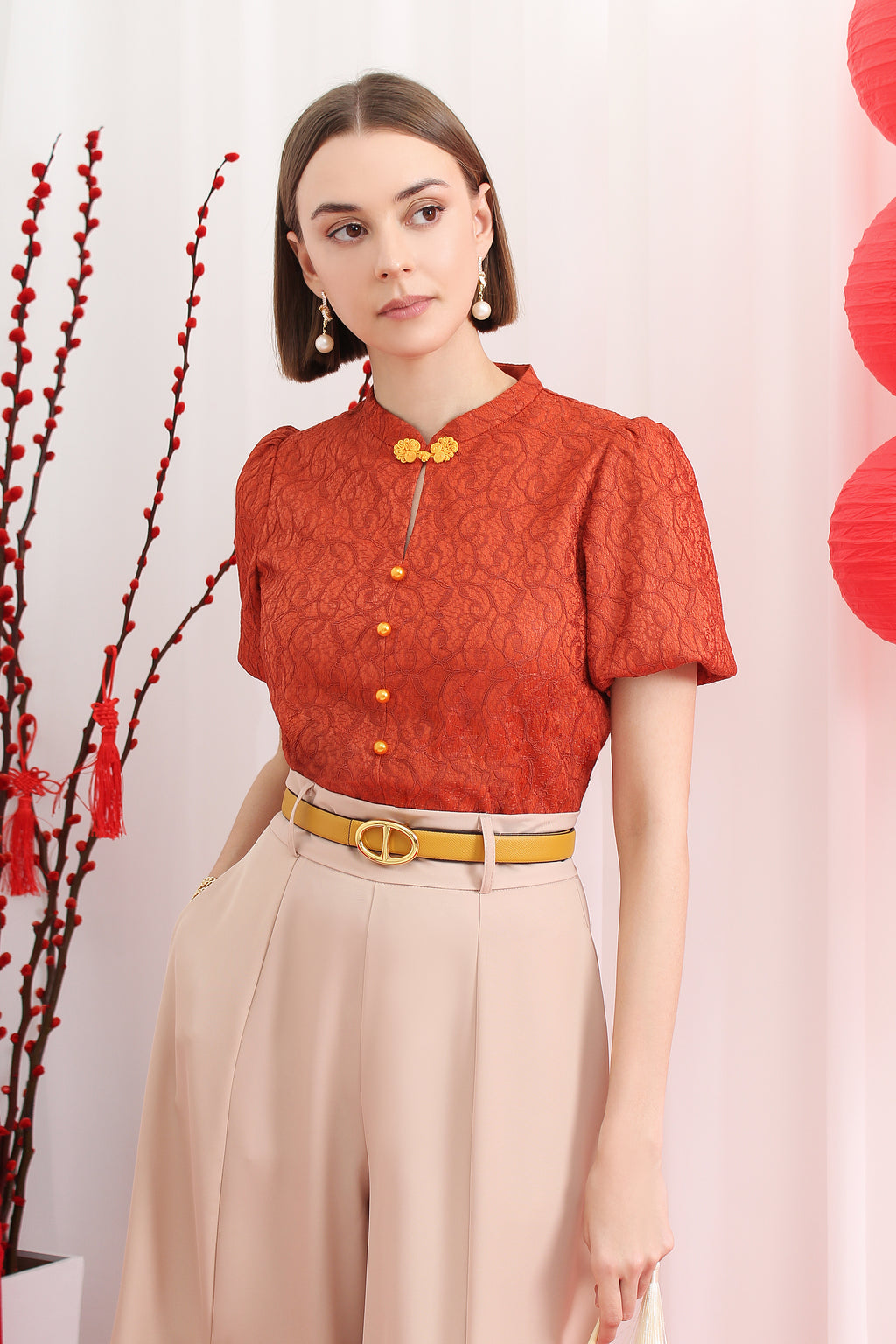 Lace Modern Mandarin Blouse (3XL size)