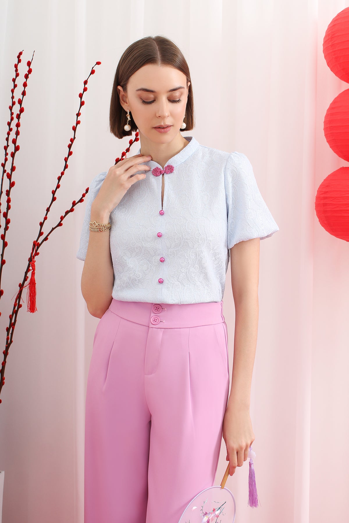 Lace Modern Mandarin Blouse (3XL size)