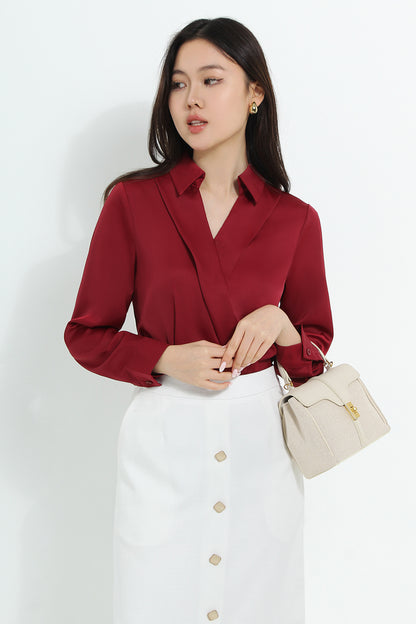 Adara Plus Size Sleek Elegance Satin Shrit Top