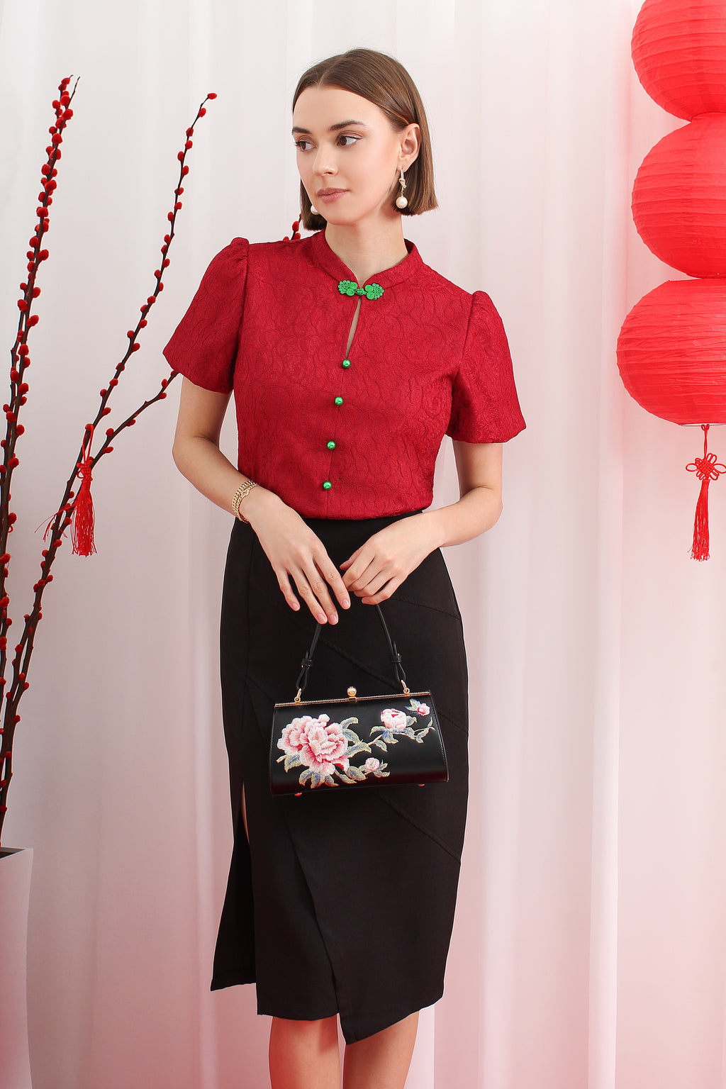 Lace Modern Mandarin Blouse (3XL size)