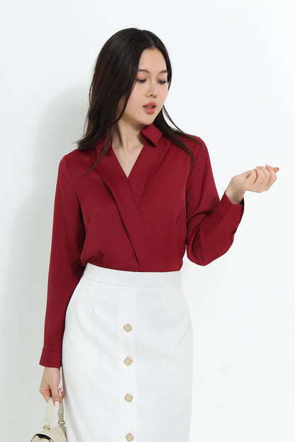 Adara Plus Size Sleek Elegance Satin Shrit Top