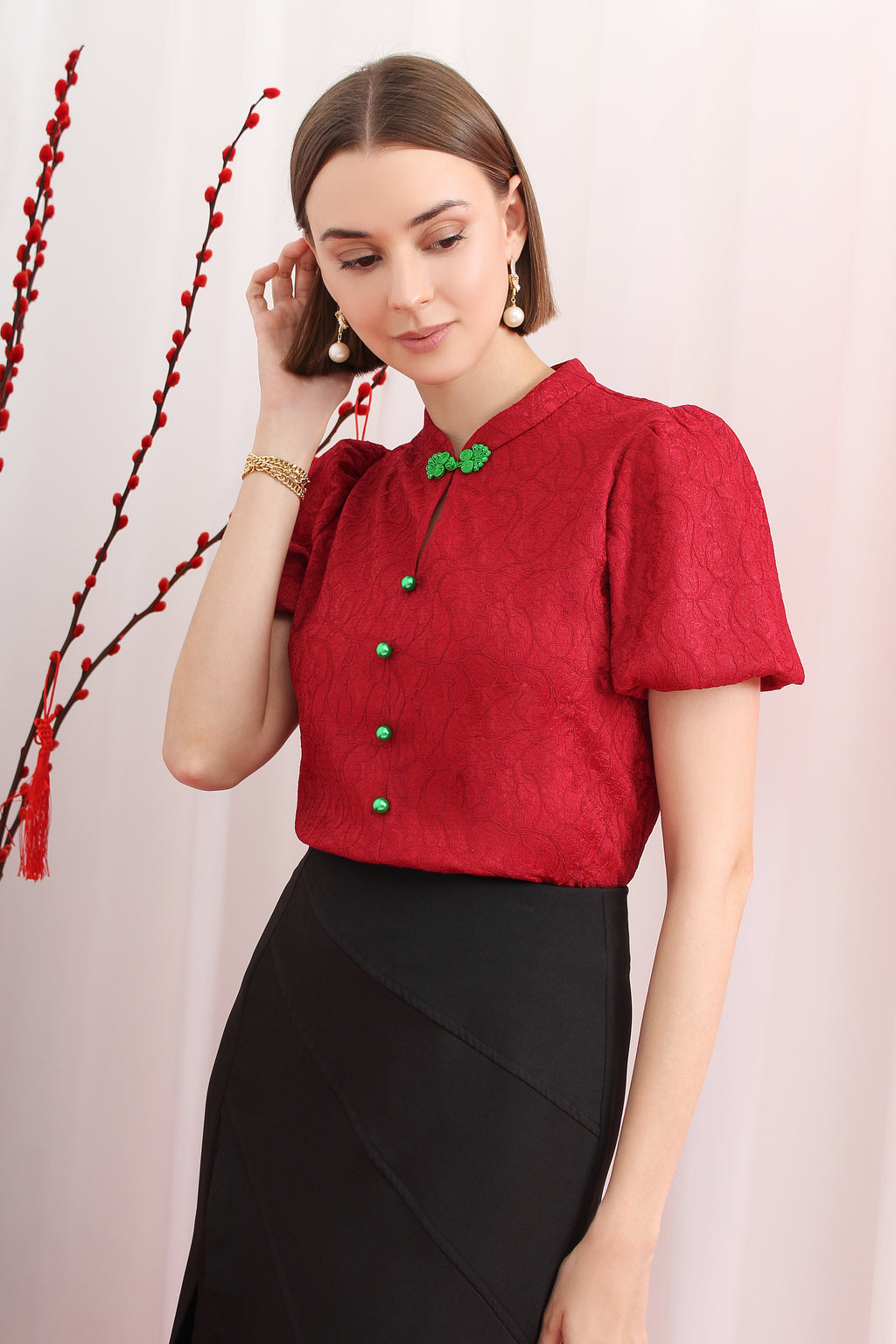 Lace Modern Mandarin Blouse (3XL size)