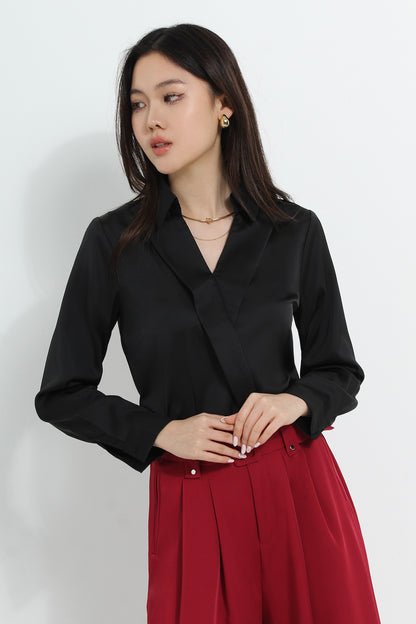 Adara Plus Size Sleek Elegance Satin Shrit Top