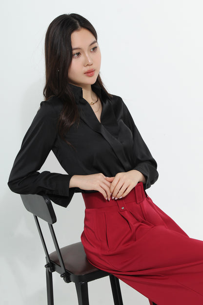 Adara Plus Size Sleek Elegance Satin Shrit Top