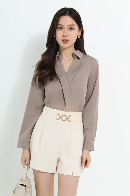 Adara Plus Size Sleek Elegance Satin Shrit Top