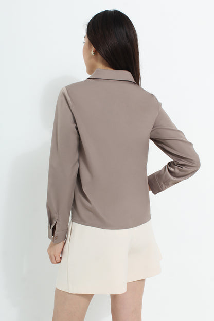 Adara Plus Size Sleek Elegance Satin Shrit Top