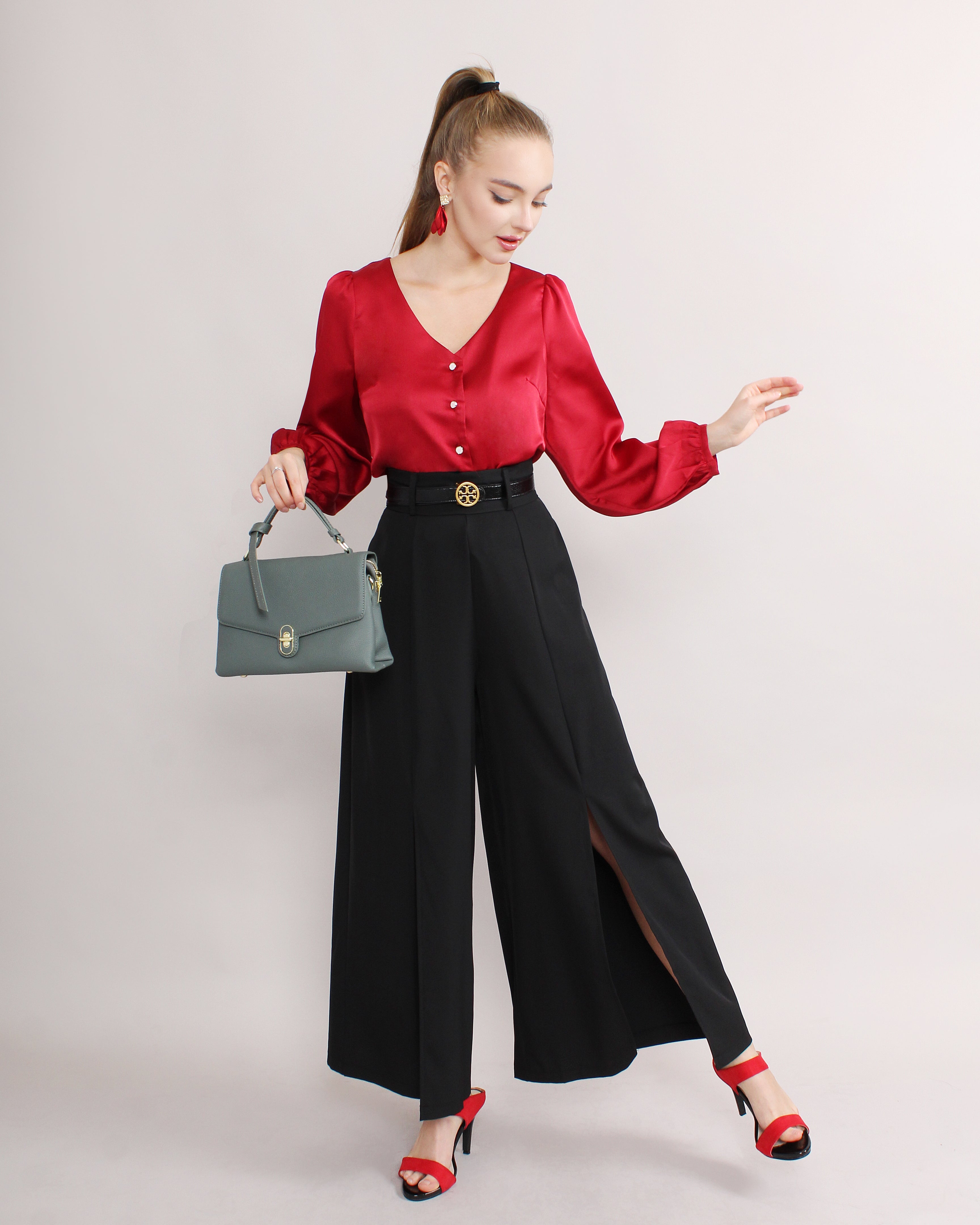 Front Slit Wide Leg Pants