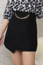 Folded Short Skirt with Gold Chain