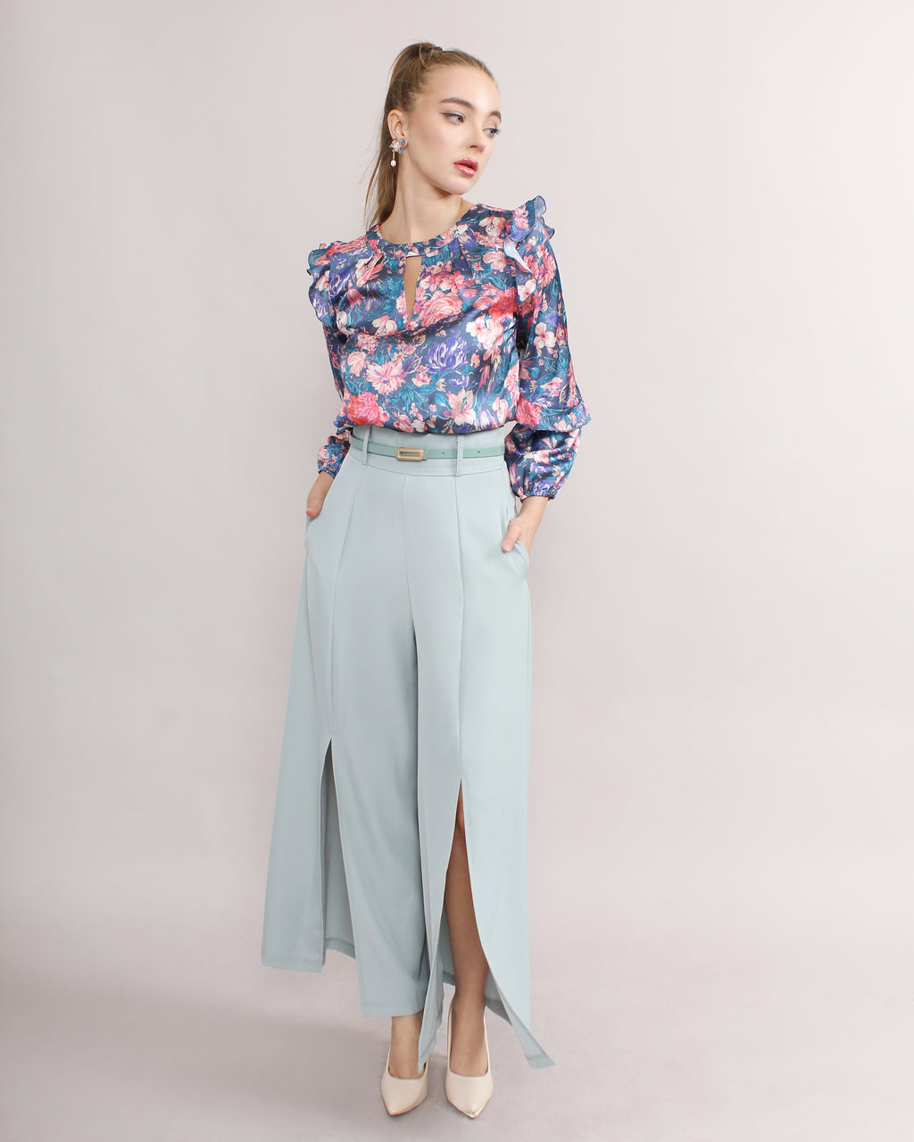 Front Slit Wide Leg Pants