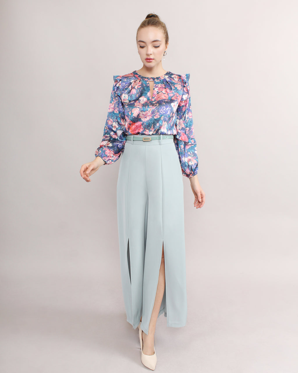 Front Slit Wide Leg Pants