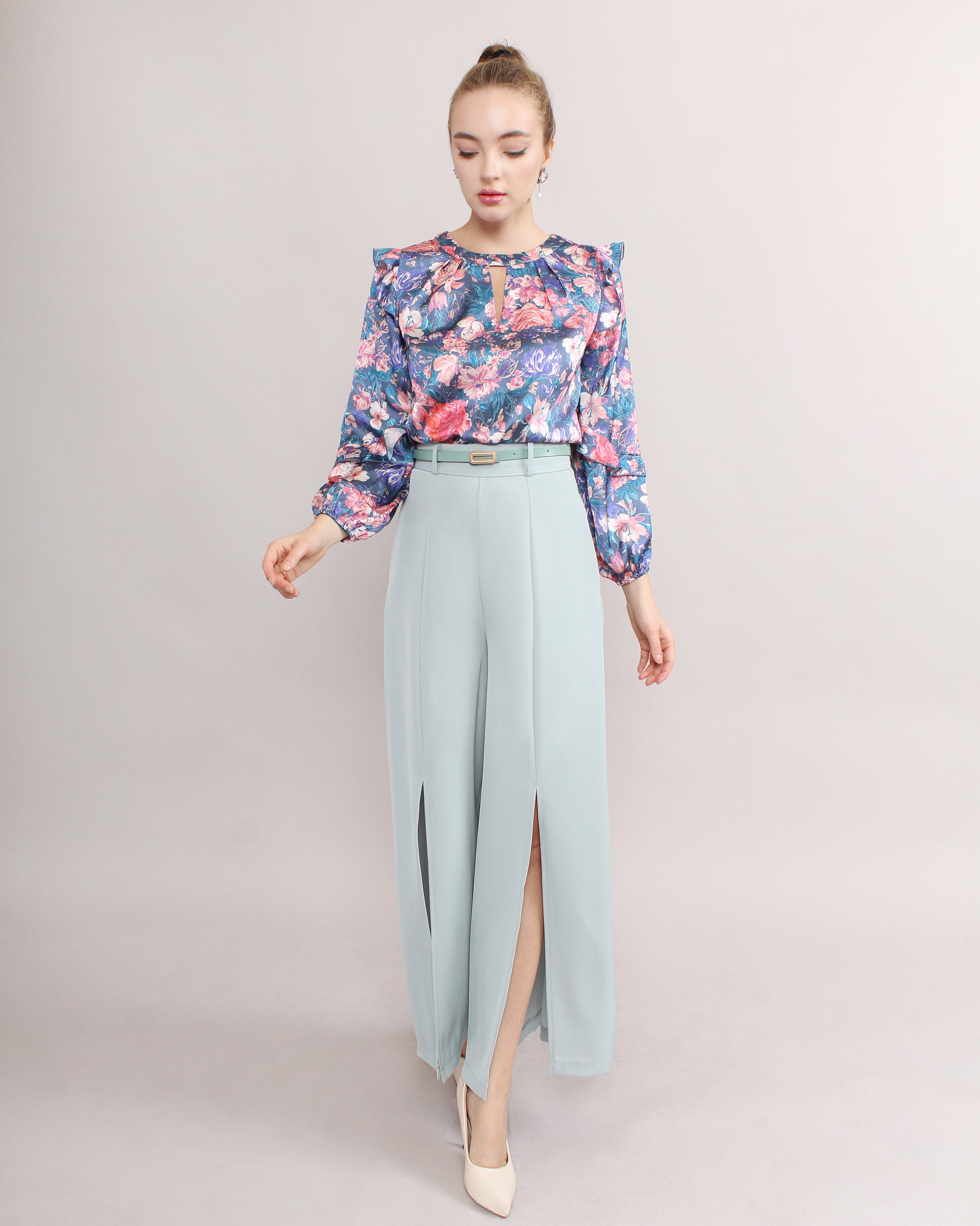 Front Slit Wide Leg Pants