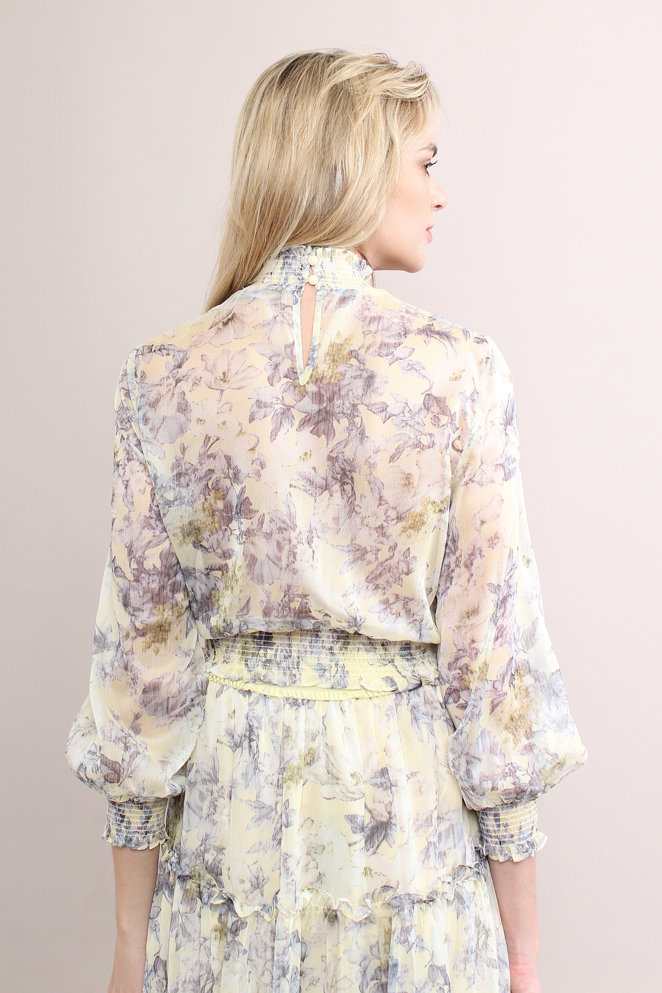 Ruffle Chiffon Sets With Floral Prints