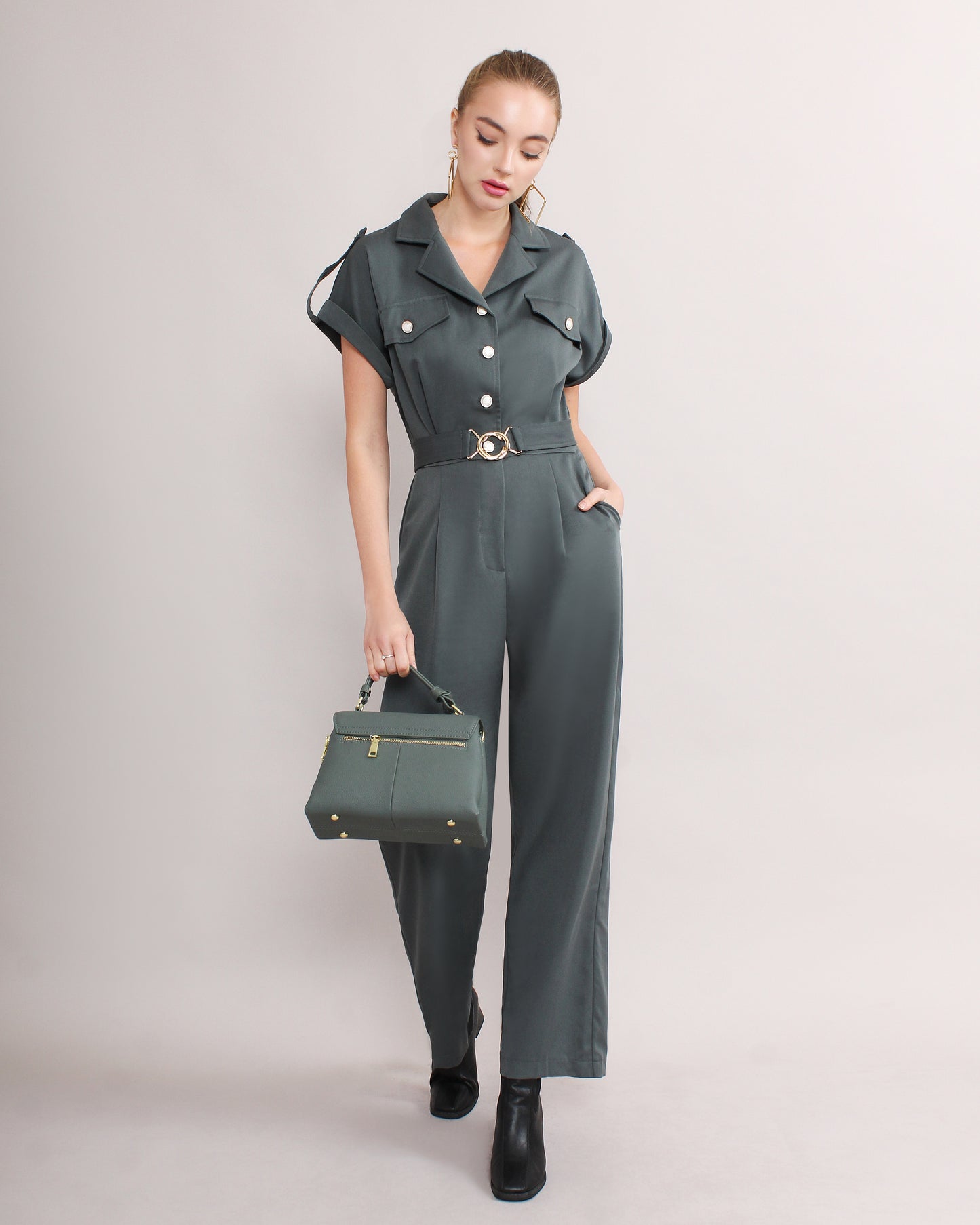 Notched Collar Cap Sleeve Sashes Jumpsuit