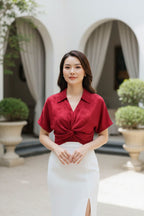 Jacquard Twist Knot Blouse