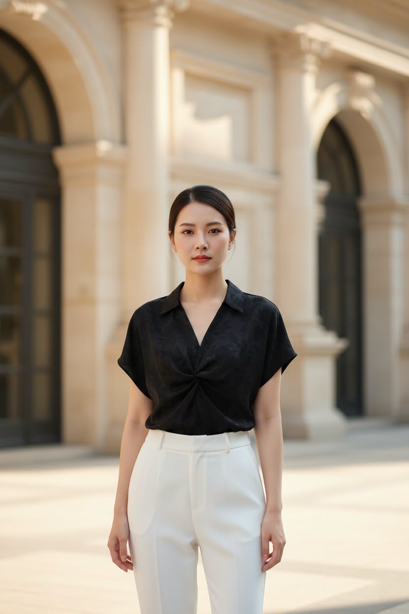Jacquard Twist Knot Blouse