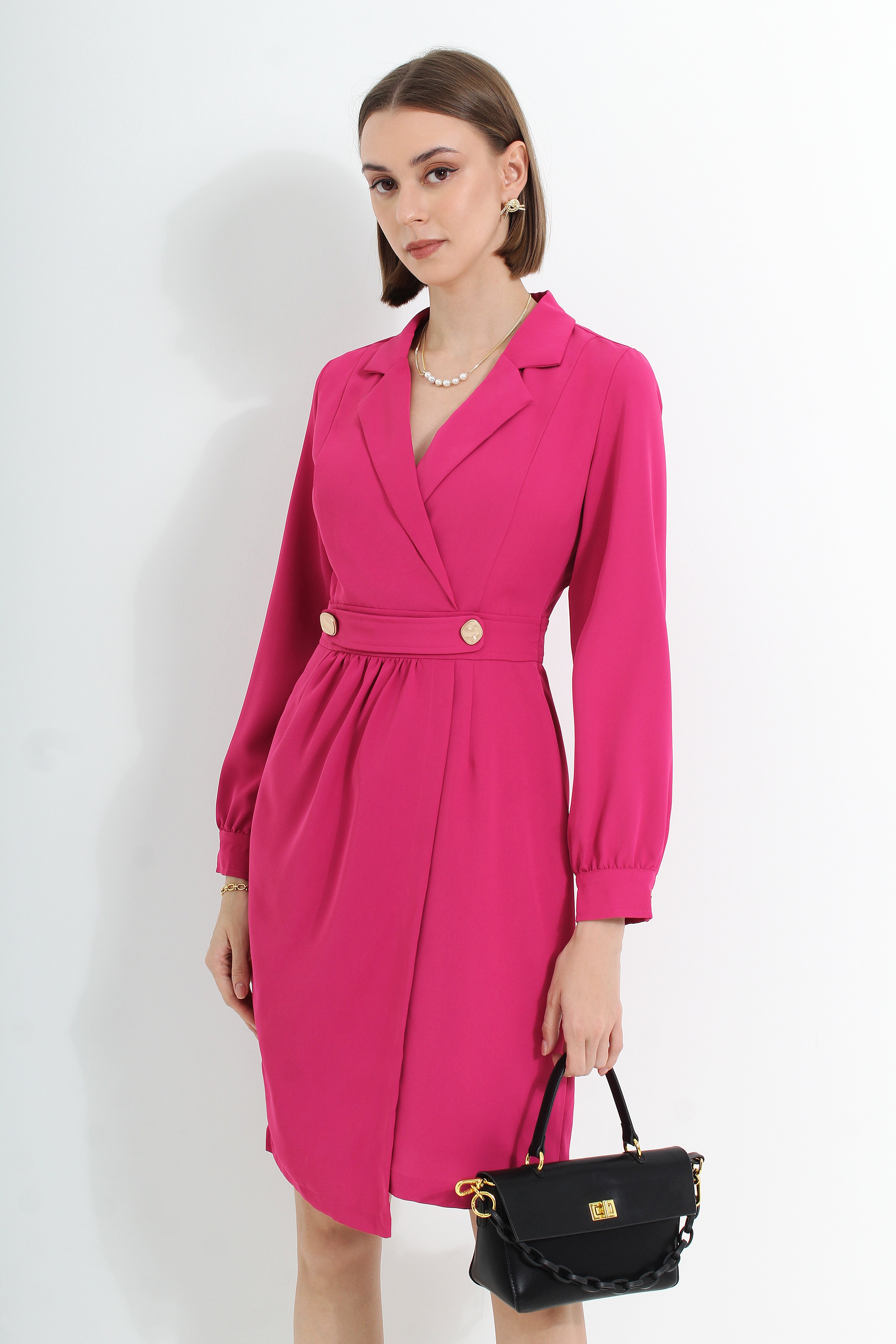 Pink Black Blazer Midi Dress 12370179