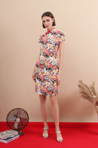 Printed Floral Cheongsam Dress in Red