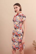 Qing Lan Printed Cheongsam Dress in Red