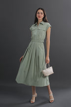 Woman wearing a green dress