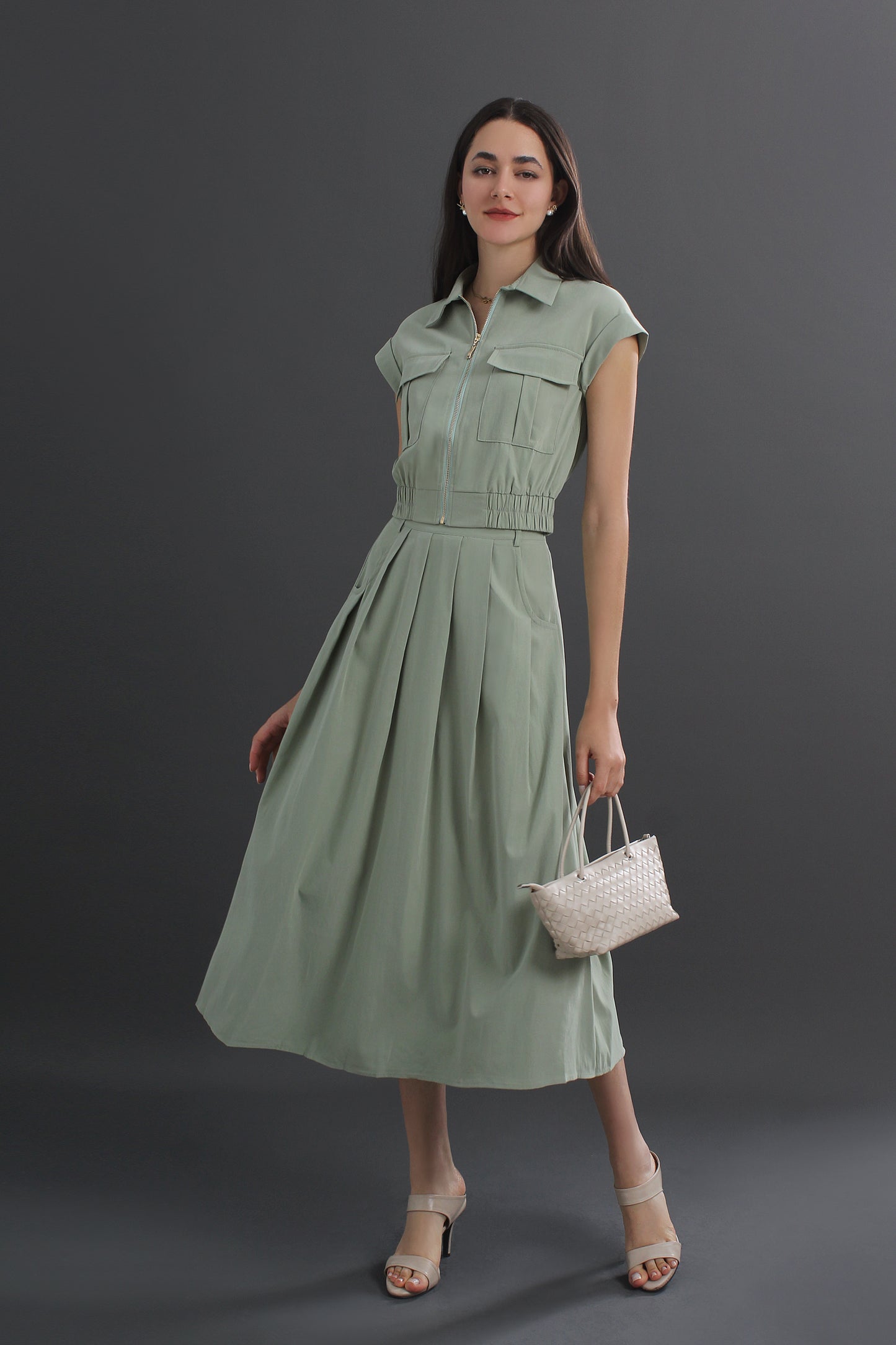 Woman wearing a green dress