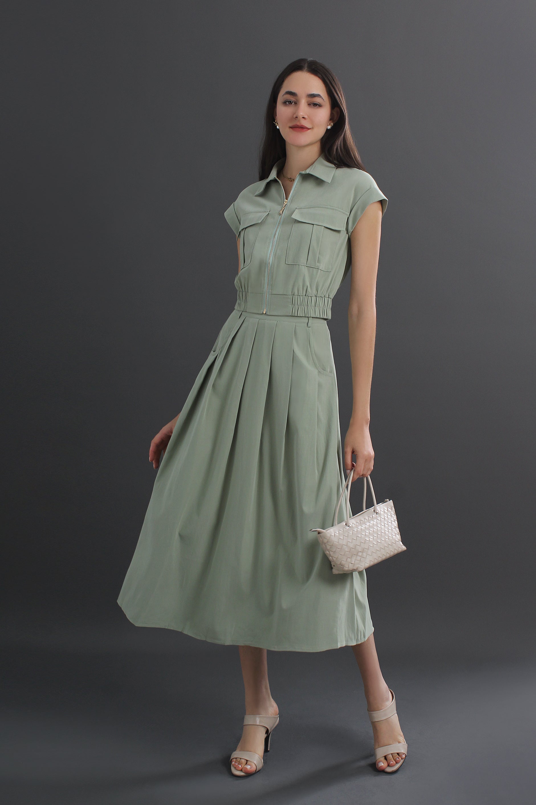 Woman wearing a green dress