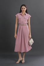 Woman wearing a pink dress