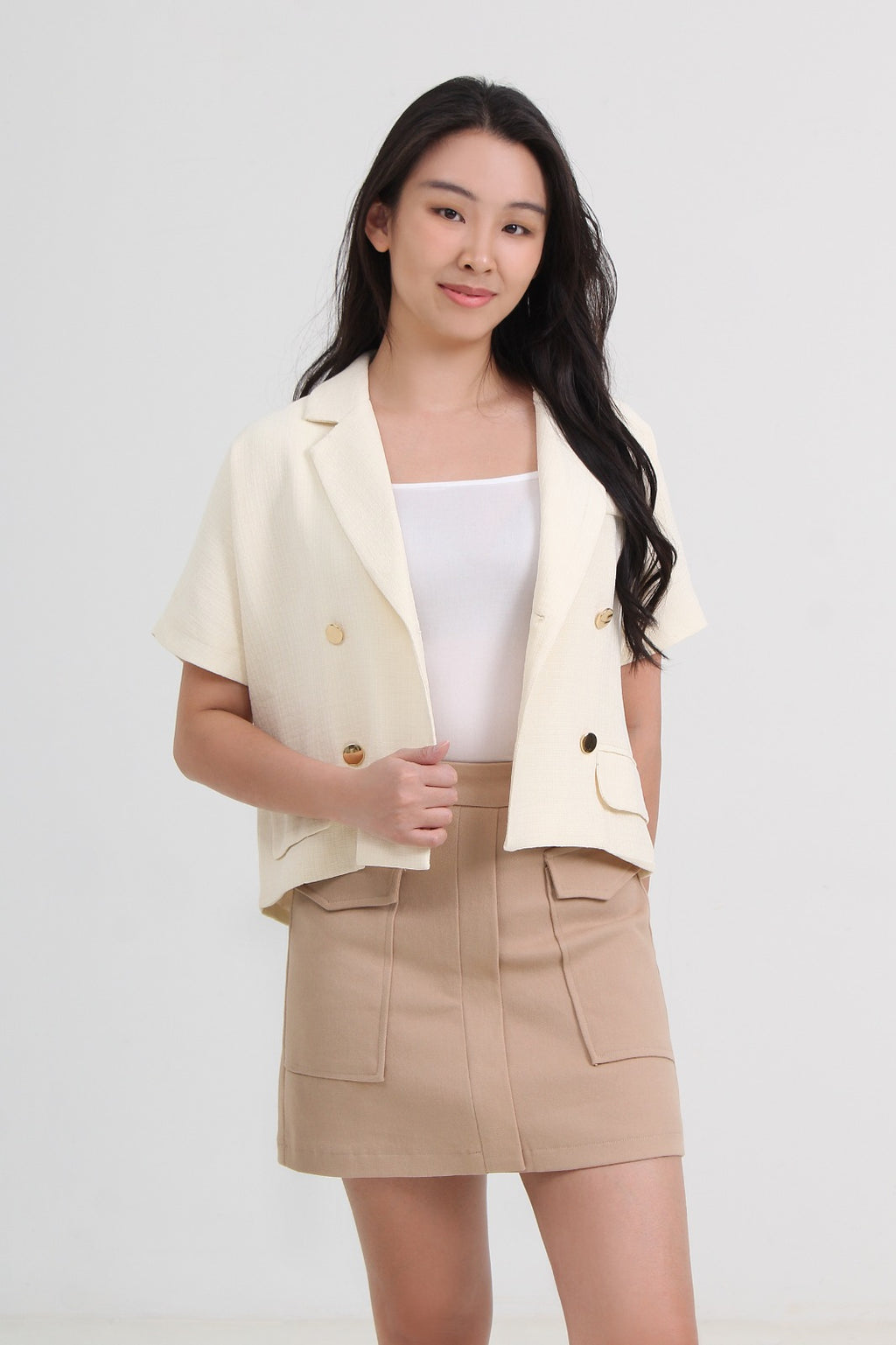 Tweed Boxy Collared Top