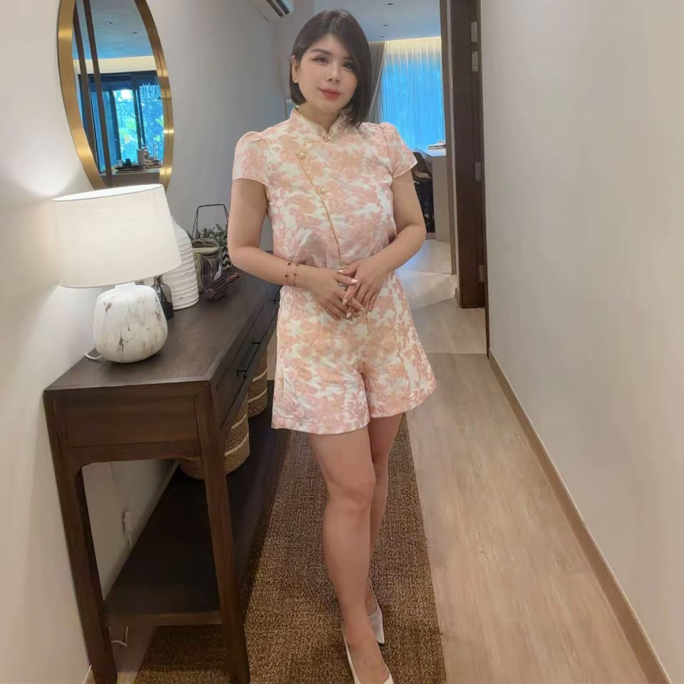 花开富贵 Pink Virtue Floral Cheongsam Set