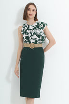 Le Ann Maxima pencil midi skirt in green suiting fabric.