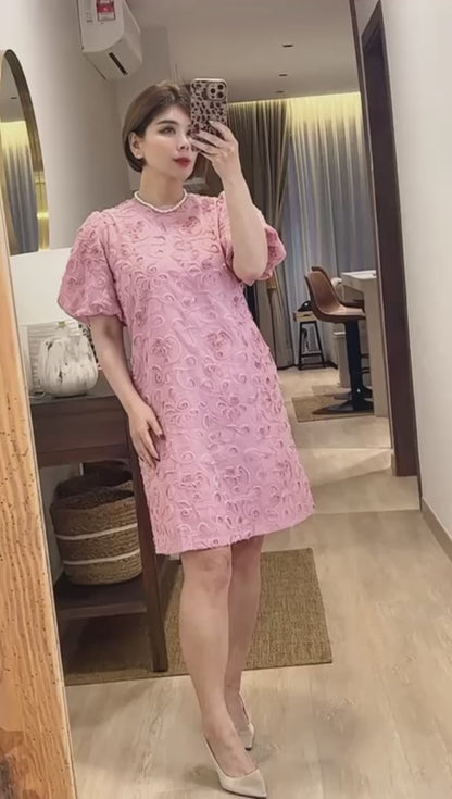 Roselle Puff Sleeve Textured Floral Mini Dress