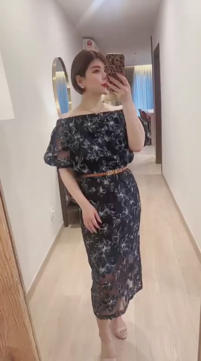 Seraphine Off-Shoulder Floral Midi Dress