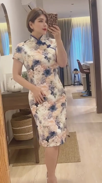 Classic Bloom Printed Qipao Dress