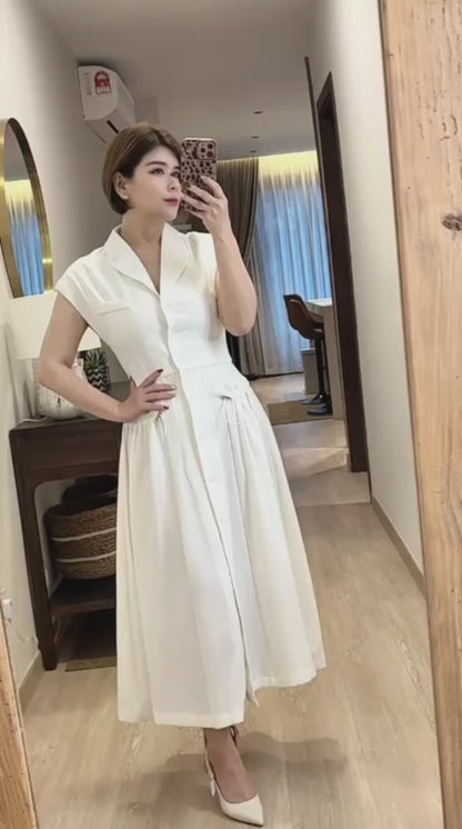 Roberta V-Neck Collar Flare Midi Dress