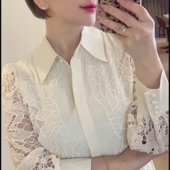 Elegant lace collared midi dress selfie video at Le Ann Maxima