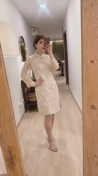 Qipao Textured Jacquard Sheer Sleeves