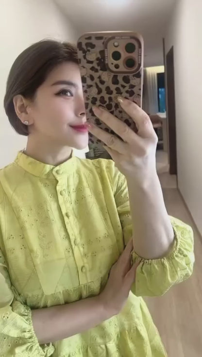 Daisy Eyelet Puff Sleeves Mini Dress