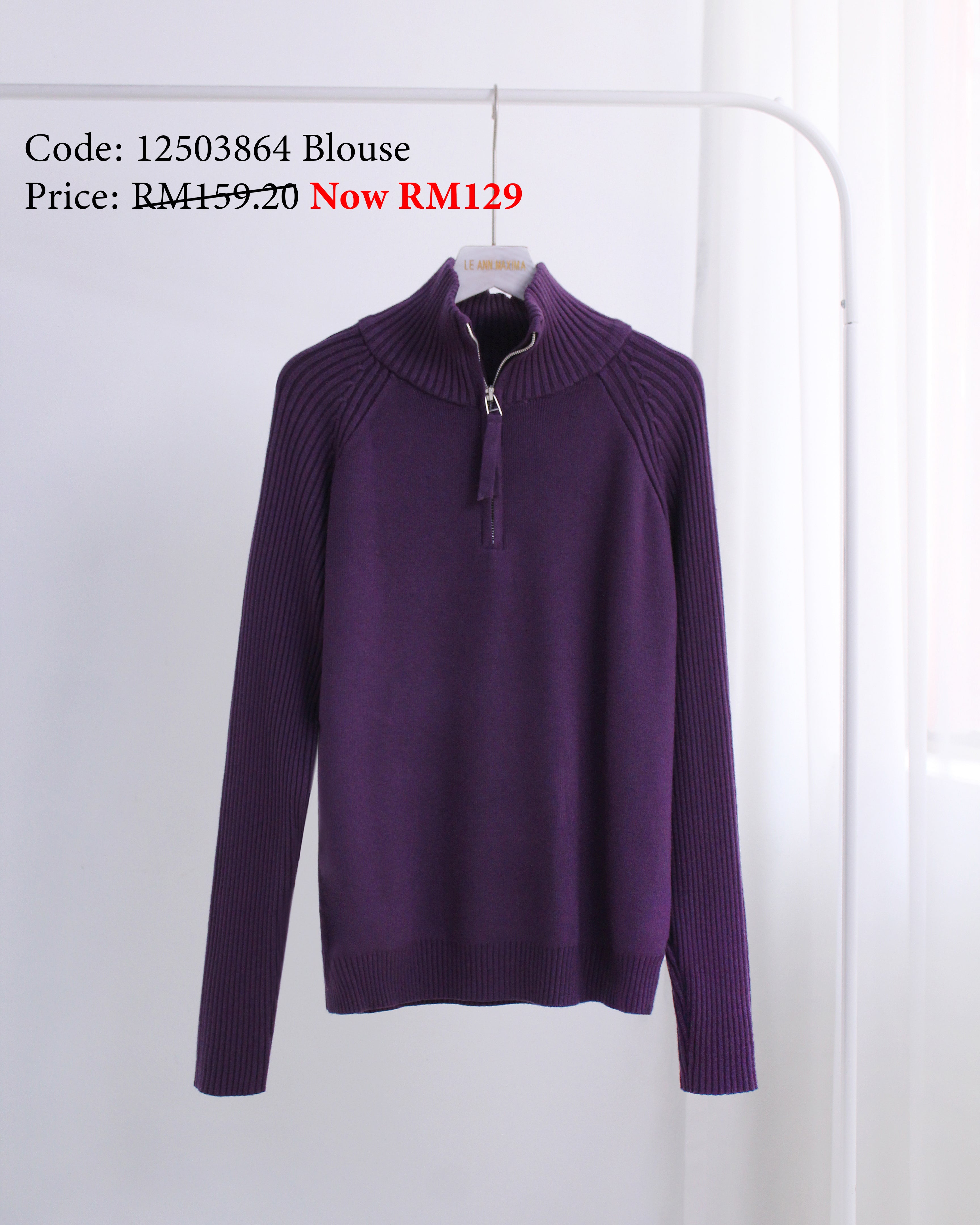 Half Zip Sweater in Purple [Free Size]