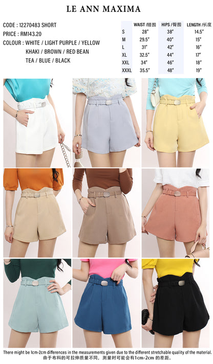 High Waist Detail Match Buckle Belt A Line Shorts Pants