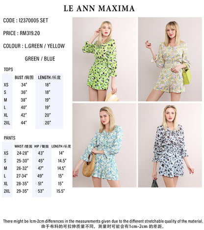 Casual Floral Elastic Waist Blouse and Shorts Set